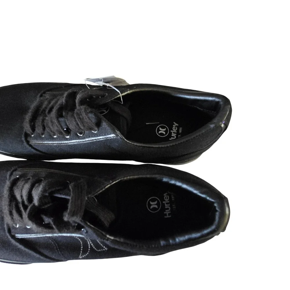 Hurley Mens‎ Low Top Canvas Sneakers Triple Black Skater Shoes Round Toe